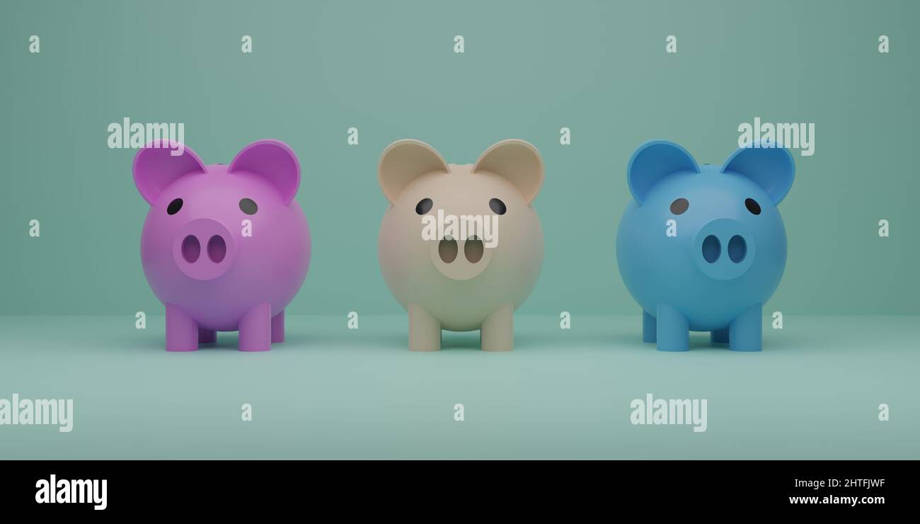 Cute looking colorful piggy banks illustration Stock Photo - Alamy