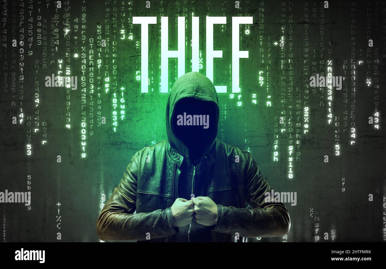Faceless hacker with inscription concept Stock Photo - Alamy