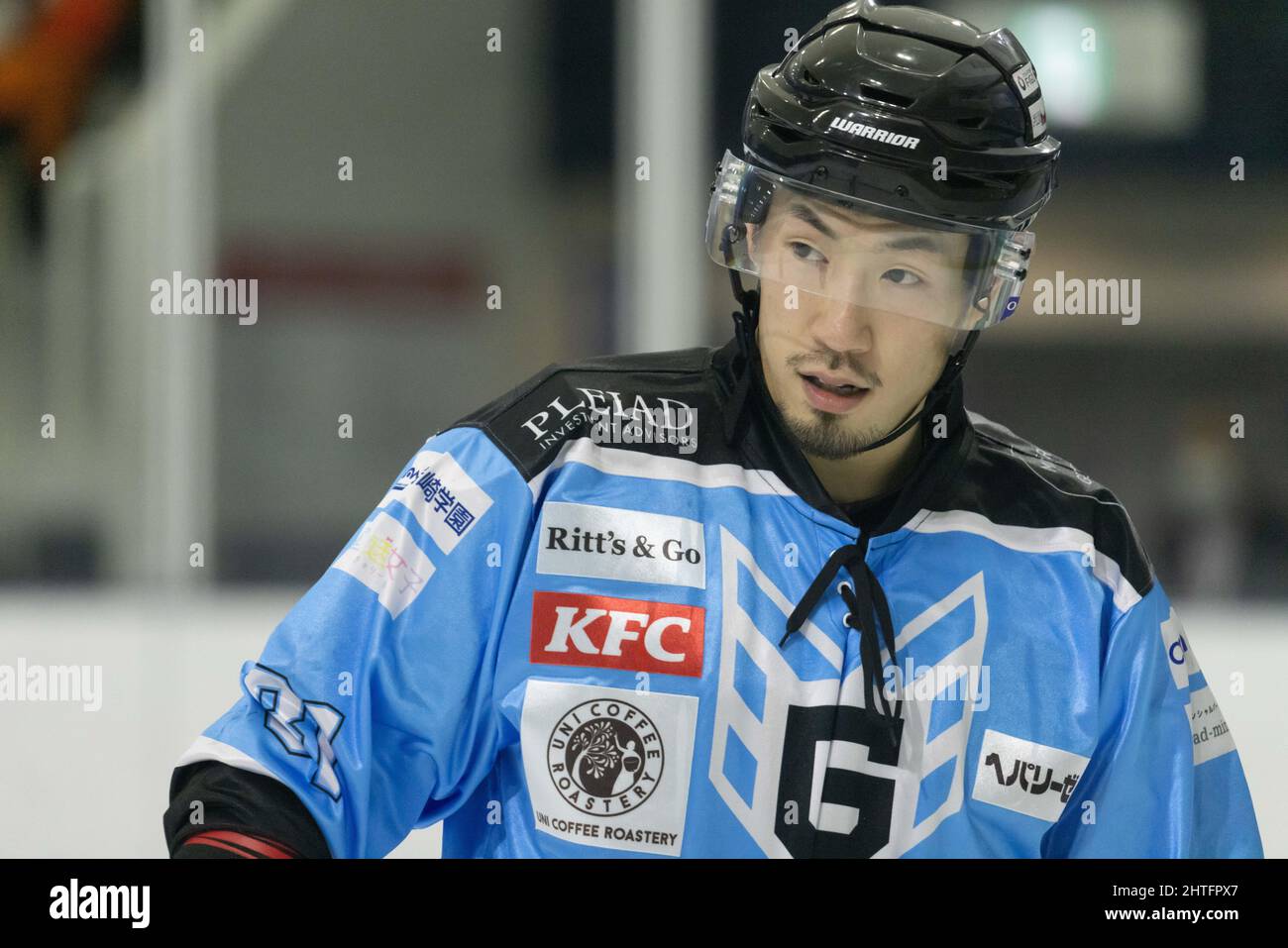 Yokohama, Japan. 26th Feb, 2022. Defenseman Kaneko Naoki (81) before