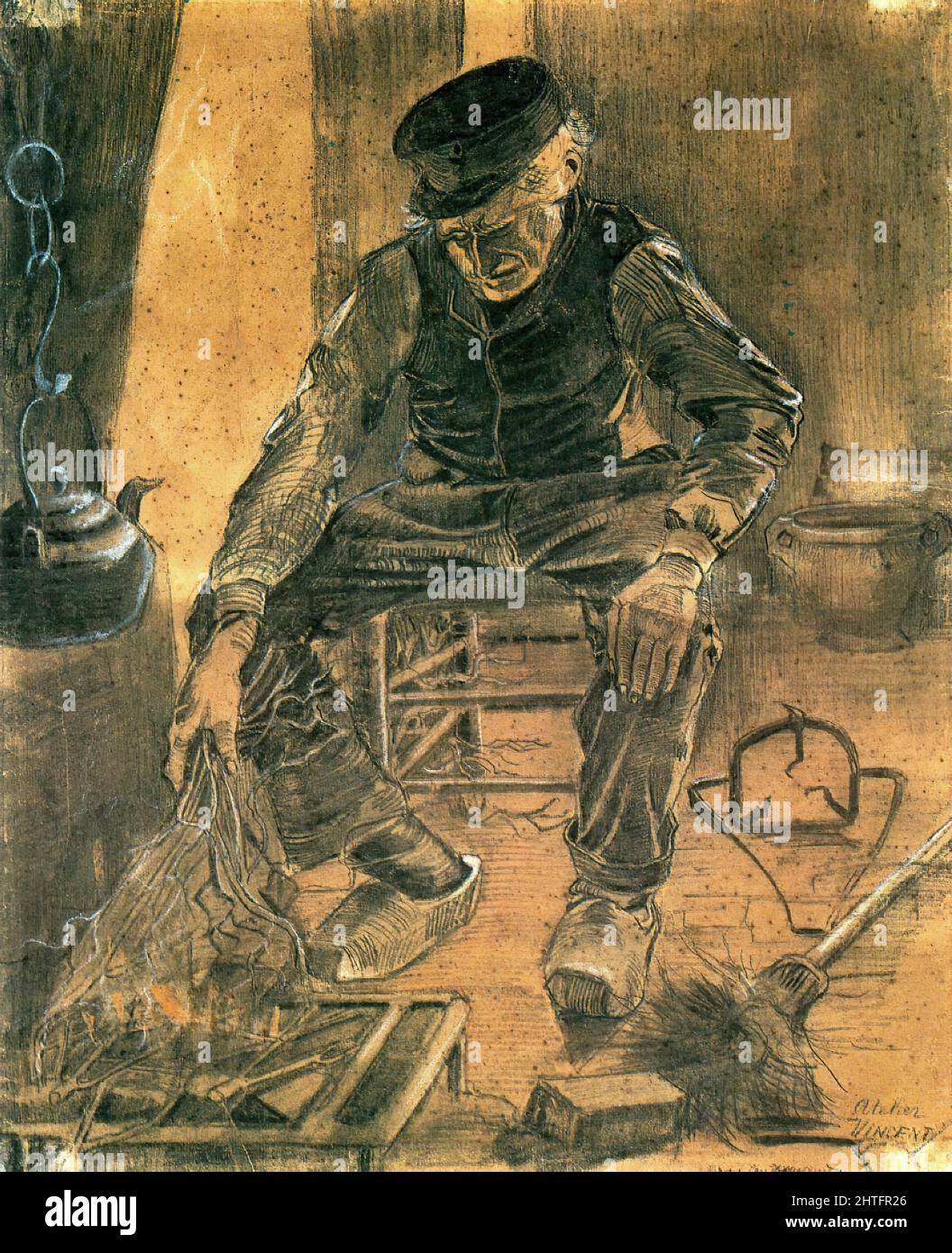 Vincent Van Gogh - an Old Man Putting Dry Rice Hearth 1881 Stock Photo ...