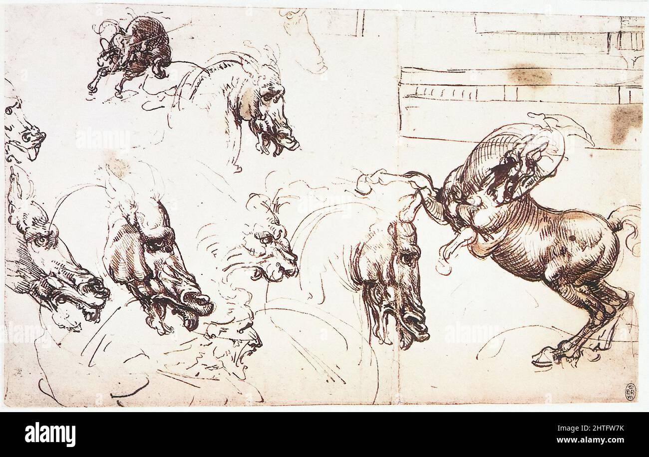 Leonardo Da Vinci -  Study Horses Battle Anghiari C 1503 Stock Photo