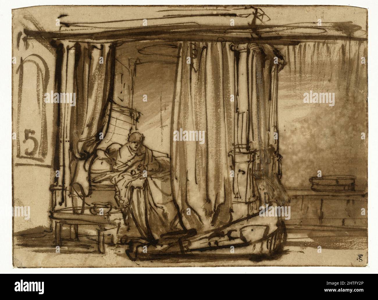 Rembrandt Harmenszoon Van Rijn -  Woman Saskia Sitting in a Four Poster Bed Stock Photo