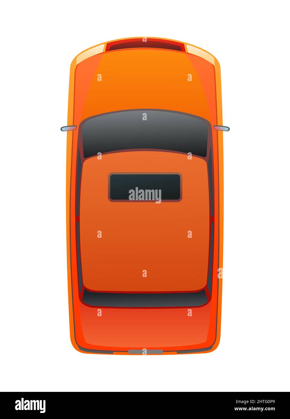 Orange family automobile with skylight. View from above. Modern car. Cartoon cute style illustration. Object isolated on white background. Vector. Stock Vector