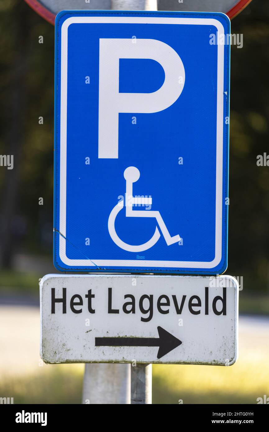Dutch traffic sign pointing to parking Stock Photo Alamy