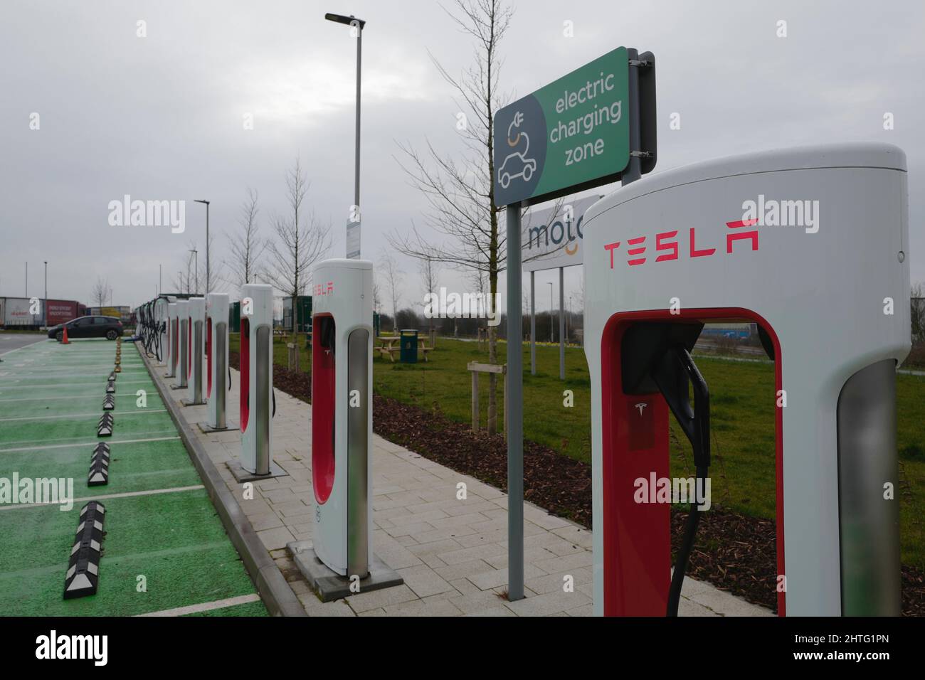 Electric Car (EV BEV Hybrid) Charging Points at Rugby Motorway Service Station on the M6