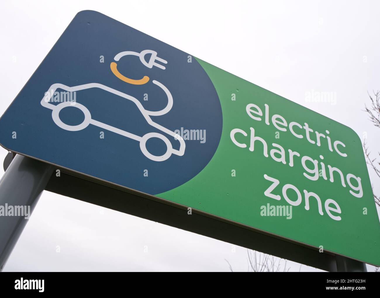 Electric Car (EV BEV Hybrid) Charging Points at Rugby Motorway Service Station on the M6 motorway Stock Photo