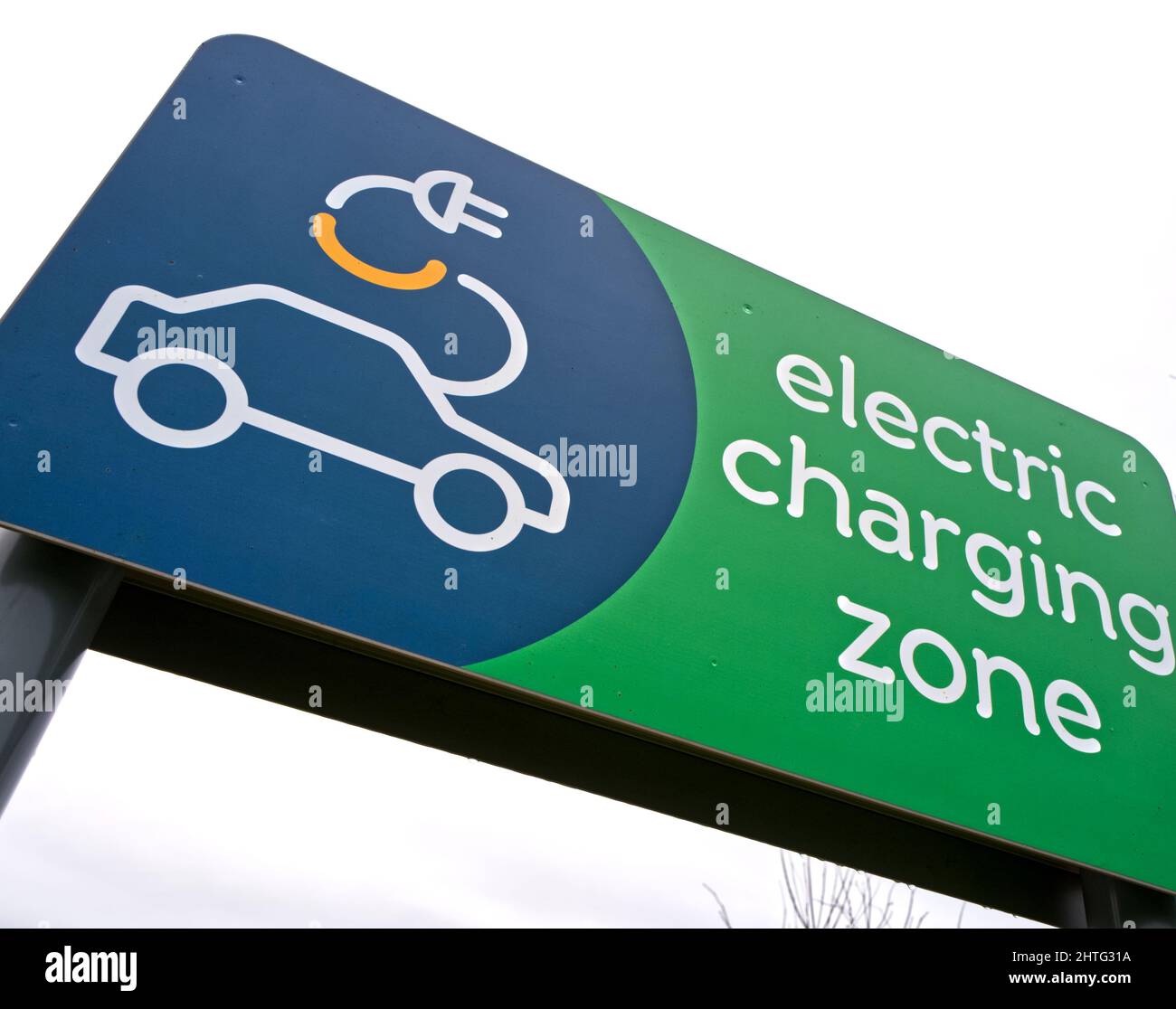 Electric Car (EV BEV Hybrid) Charging Points at Rugby Motorway Service Station on the M6 motorway Stock Photo