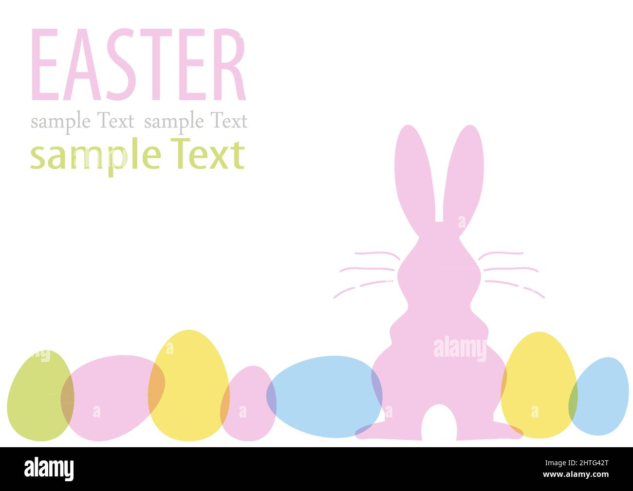 Illustration of a postcard for Easter day with colorful eggs, a bunny ...