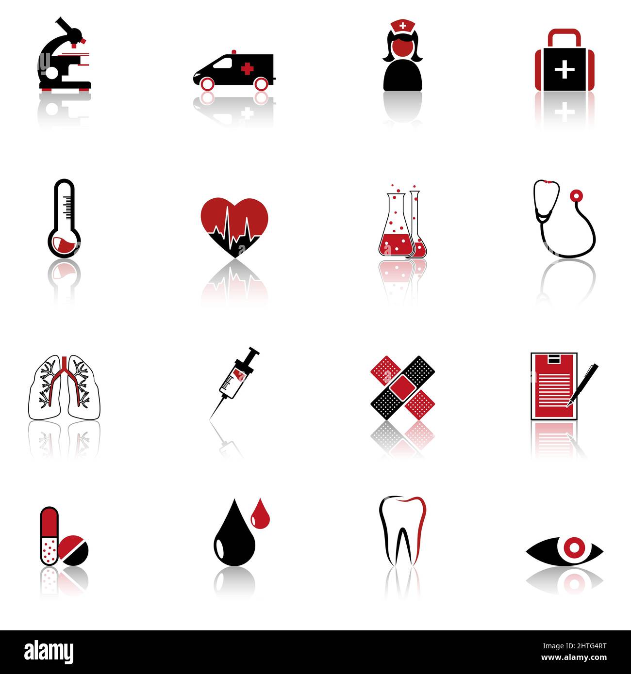 Set of red and black medical icons on a white background Stock Photo ...