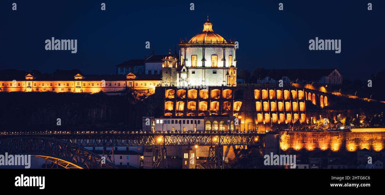 Famous view in Porto by night, Portugal, Europe Stock Photo