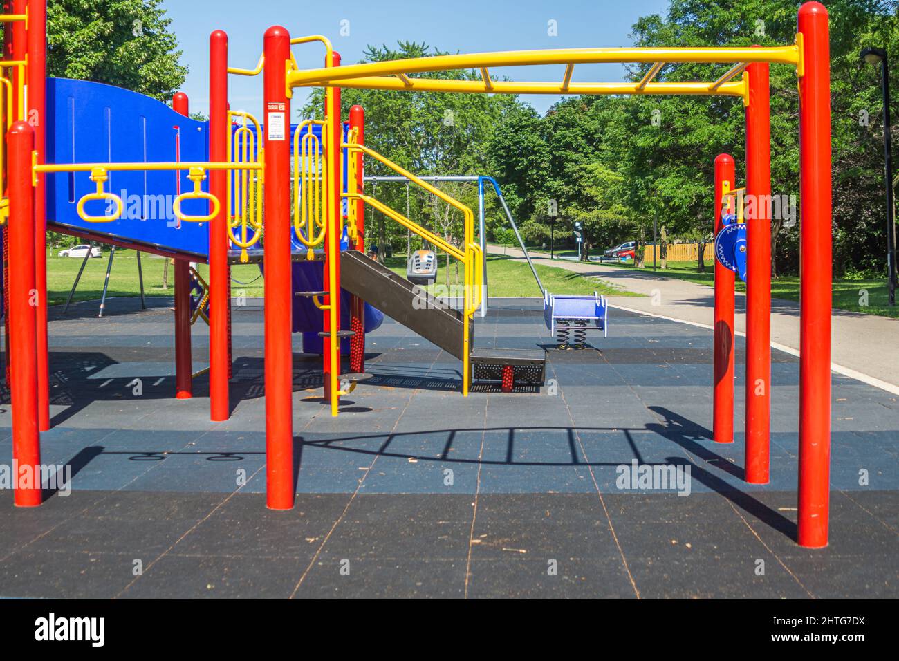 Empty children playground in Toronto during the covid pandemic restrictions Stock Photo