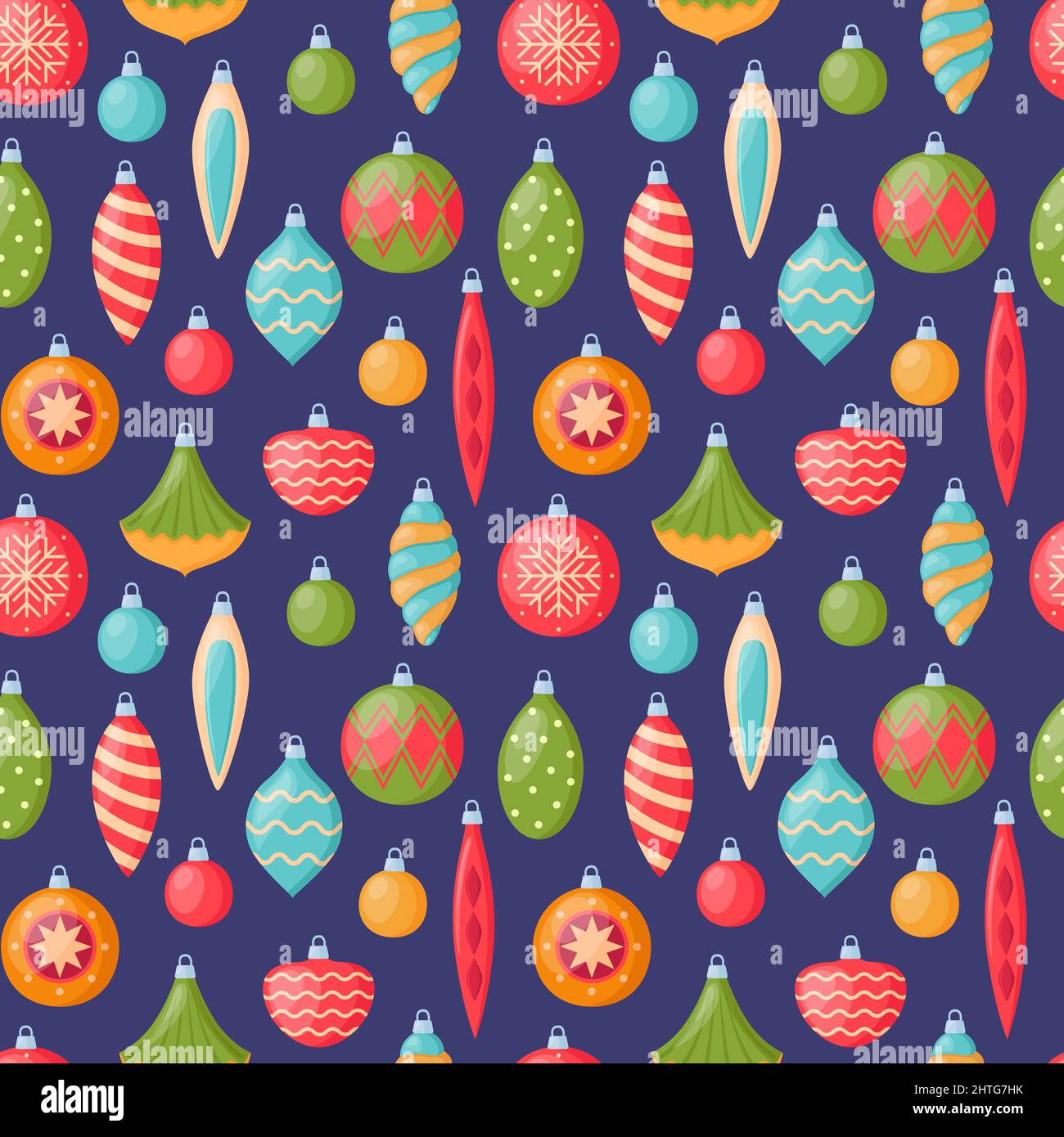 Bright seamless pattern with christmas tree decorations, vector illustration Stock Vector