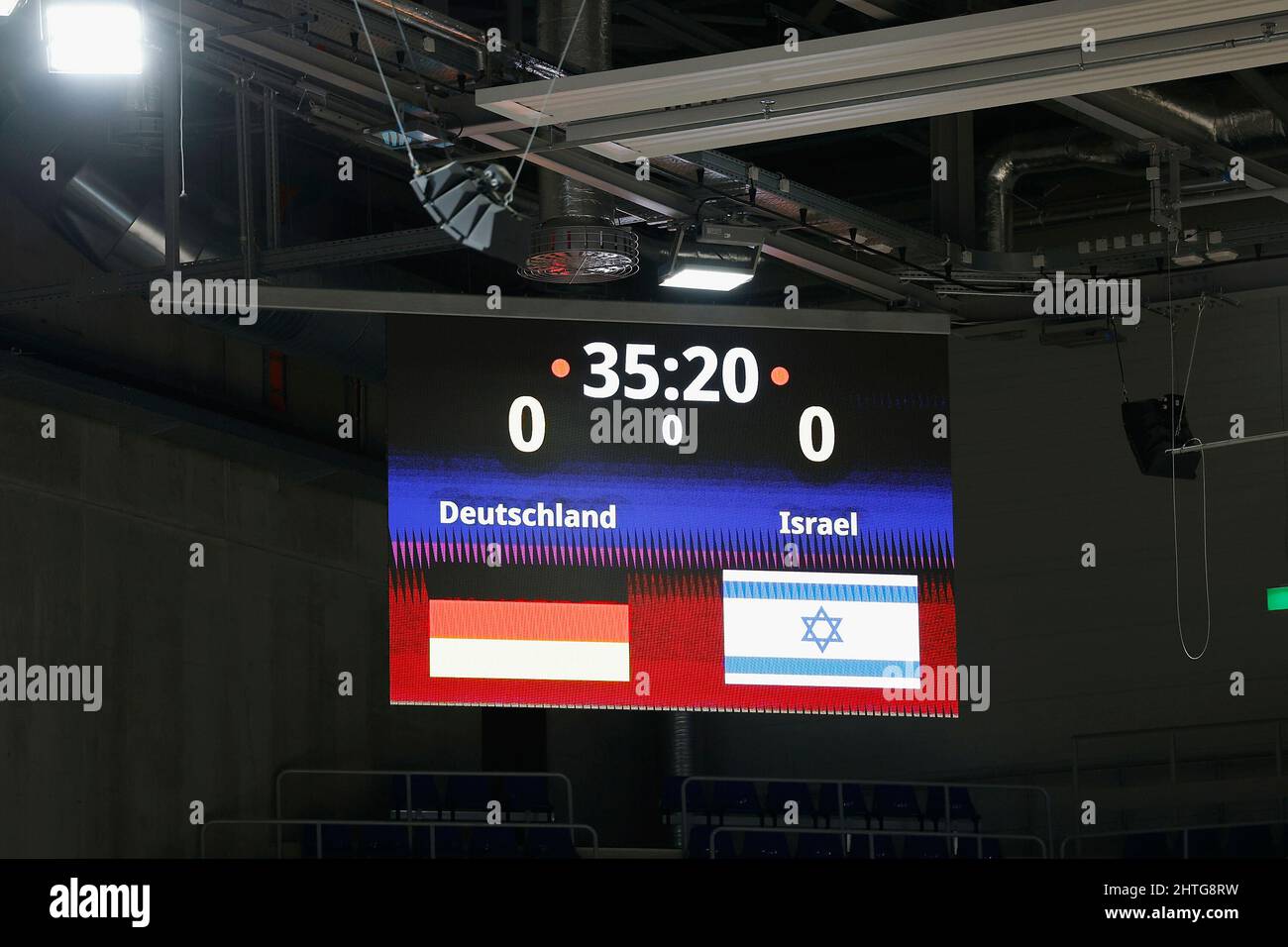 firo : Basketball: February 28th, 2022, Germany - Israel, FIBA Basketball World Cup Qualifiers, Group D scoreboard Stock Photo