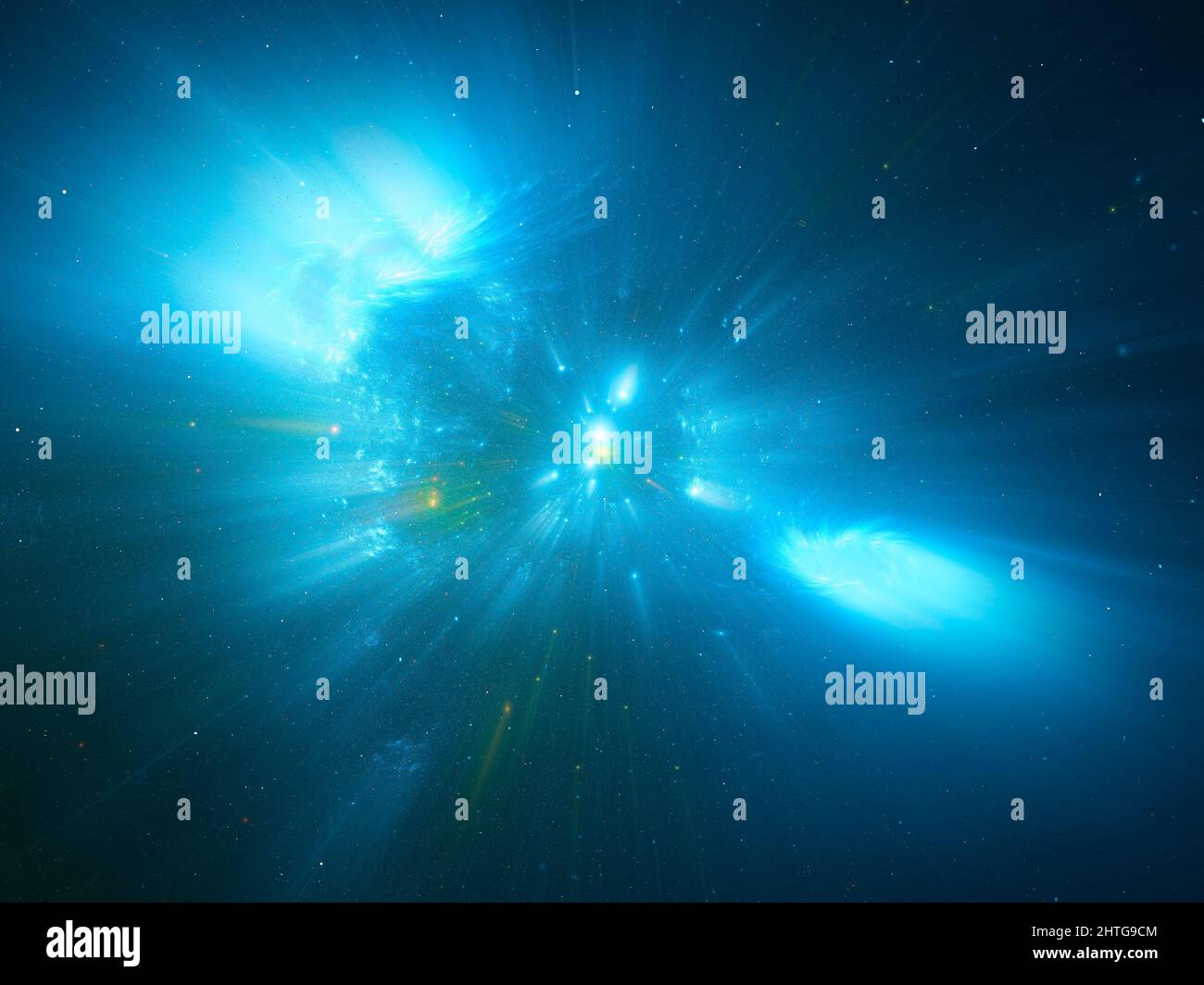 Blurred space theme background with falling stars - 3d illustration Stock Photo