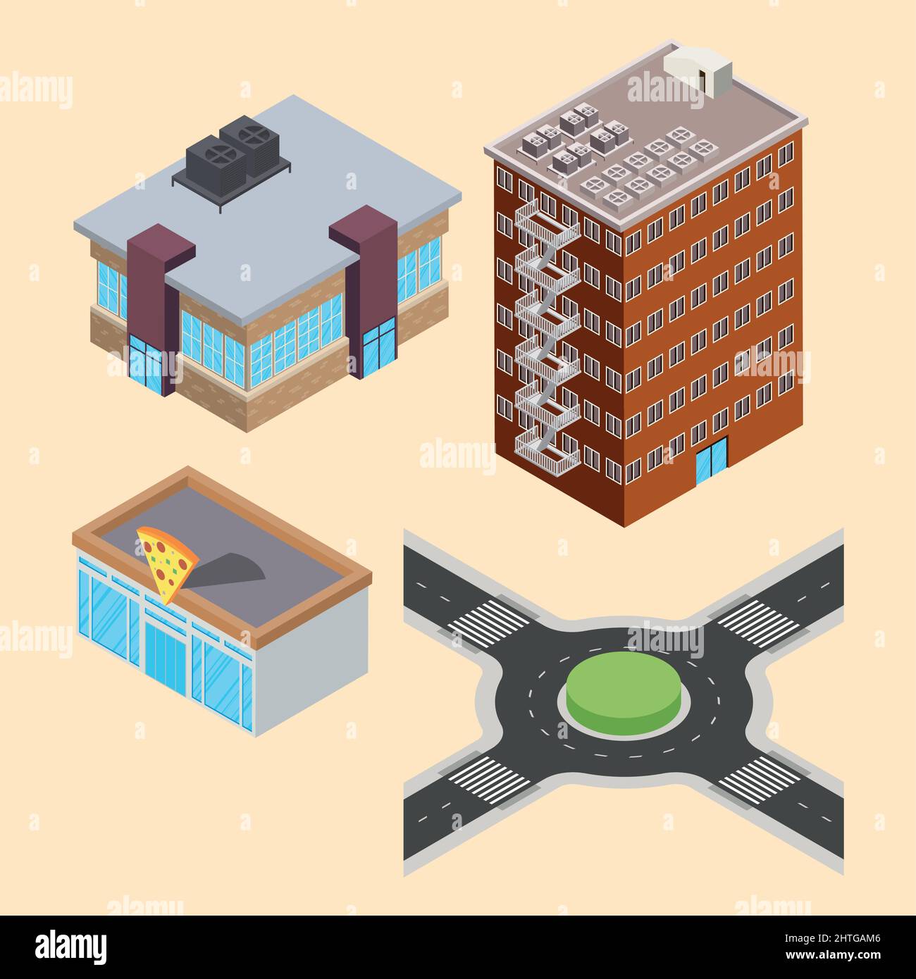 four isometric buildings set icons Stock Vector Image & Art - Alamy