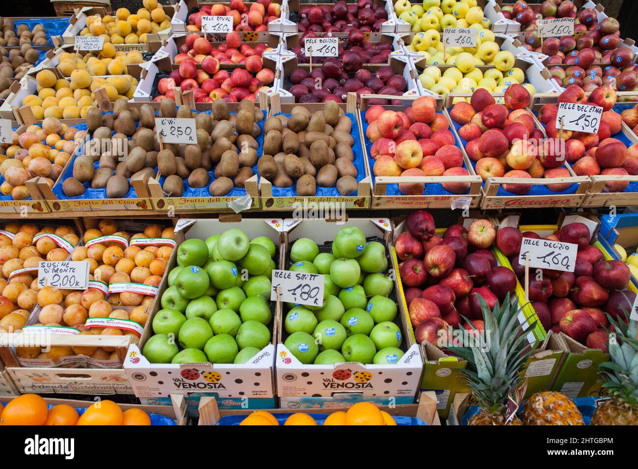 Display of fruit in the market in Catania, Sicily, Italy Stock Photo