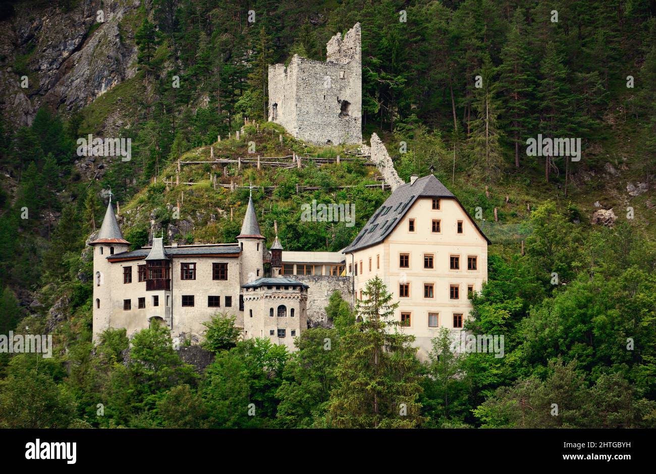 Austria, Nassereith, Schloss Fernsteinsee with old castle Stock Photo
