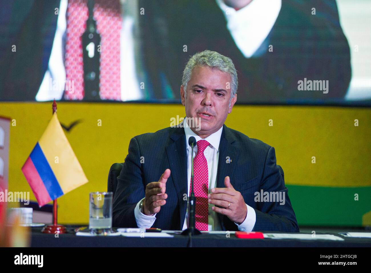 Colombia's president Ivan Duque Marquez gives a speech during the inauguration ceremony of the Week of Citizen Security 'Semana de Seguridad Ciudadana' 2022, in Bogota, Colombia where 26 countries take part from February 28 to March 3. On February 28, 2022. Stock Photo