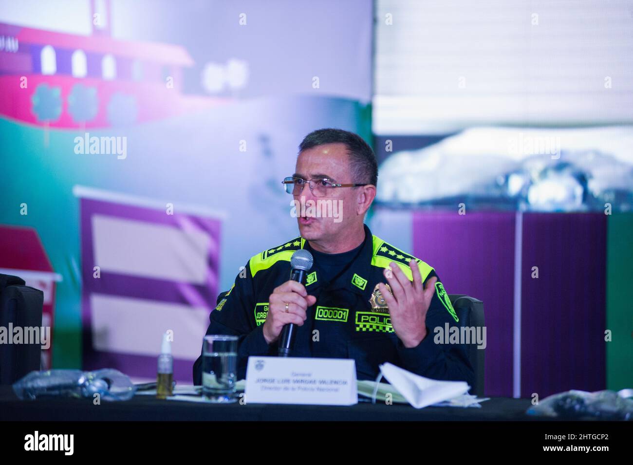 General of Colombia's police Jorge Luis Vargas participates during the inauguration ceremony of the Week of Citizen Security 'Semana de Seguridad Ciudadana' 2022, in Bogota, Colombia where 26 countries take part from February 28 to March 3. On February 28, 2022. Stock Photo
