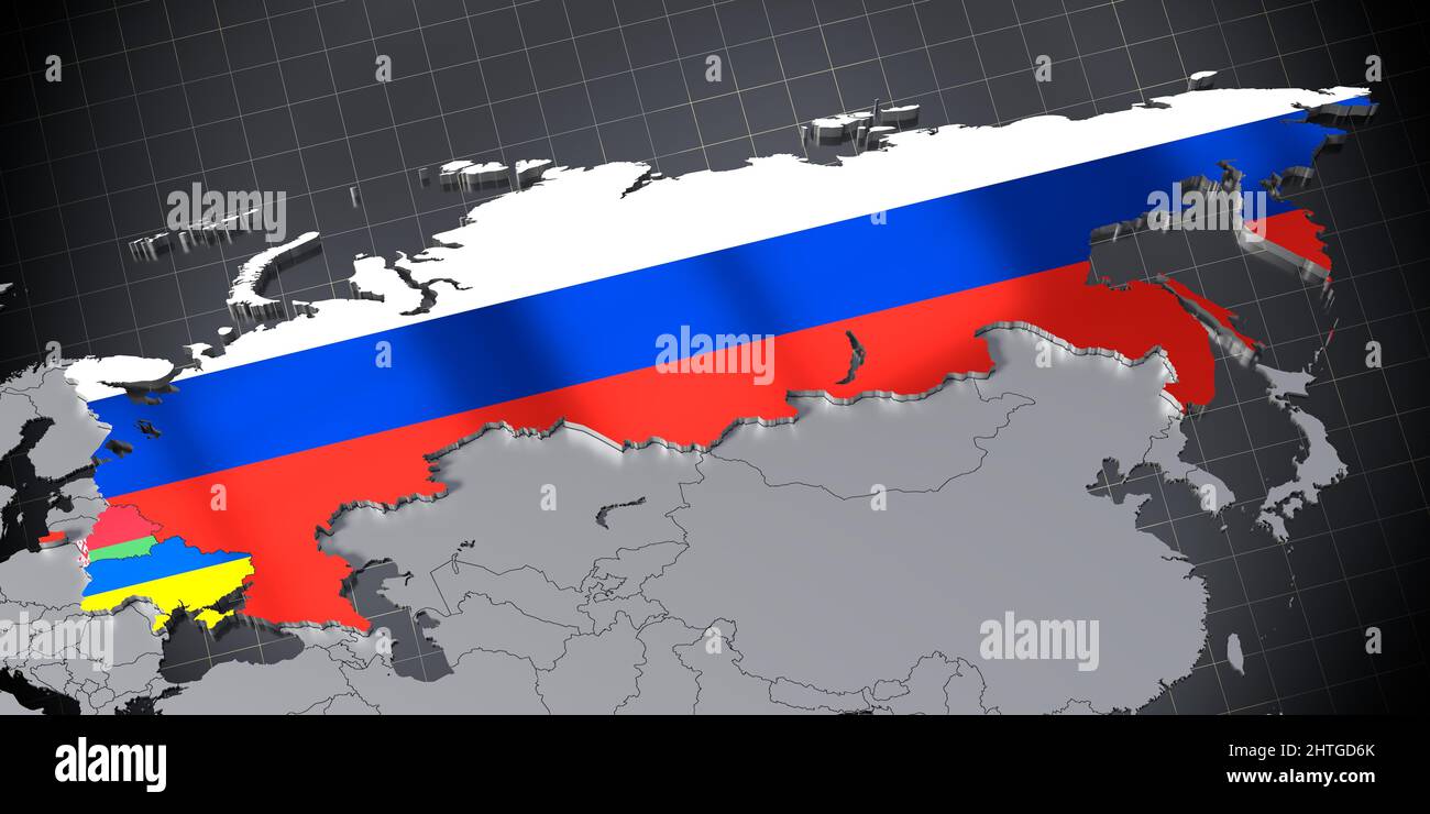 Free Flag 3D Map of Russia, flag centered