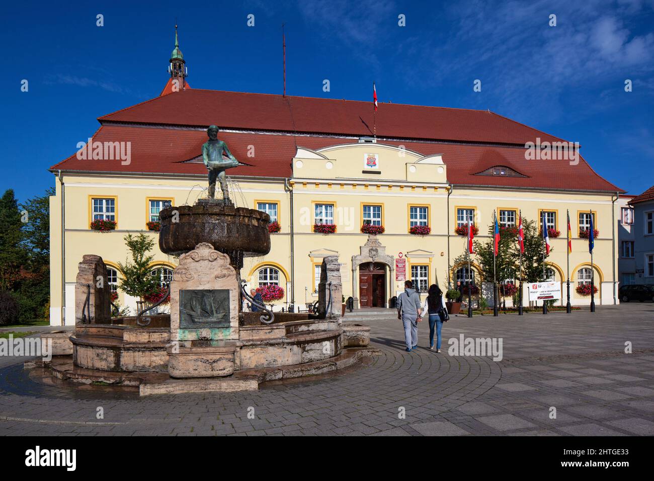 Poland, West Pomeranian Voivodeship, Darłowo - Market Square with the Town Hall Stock Photo