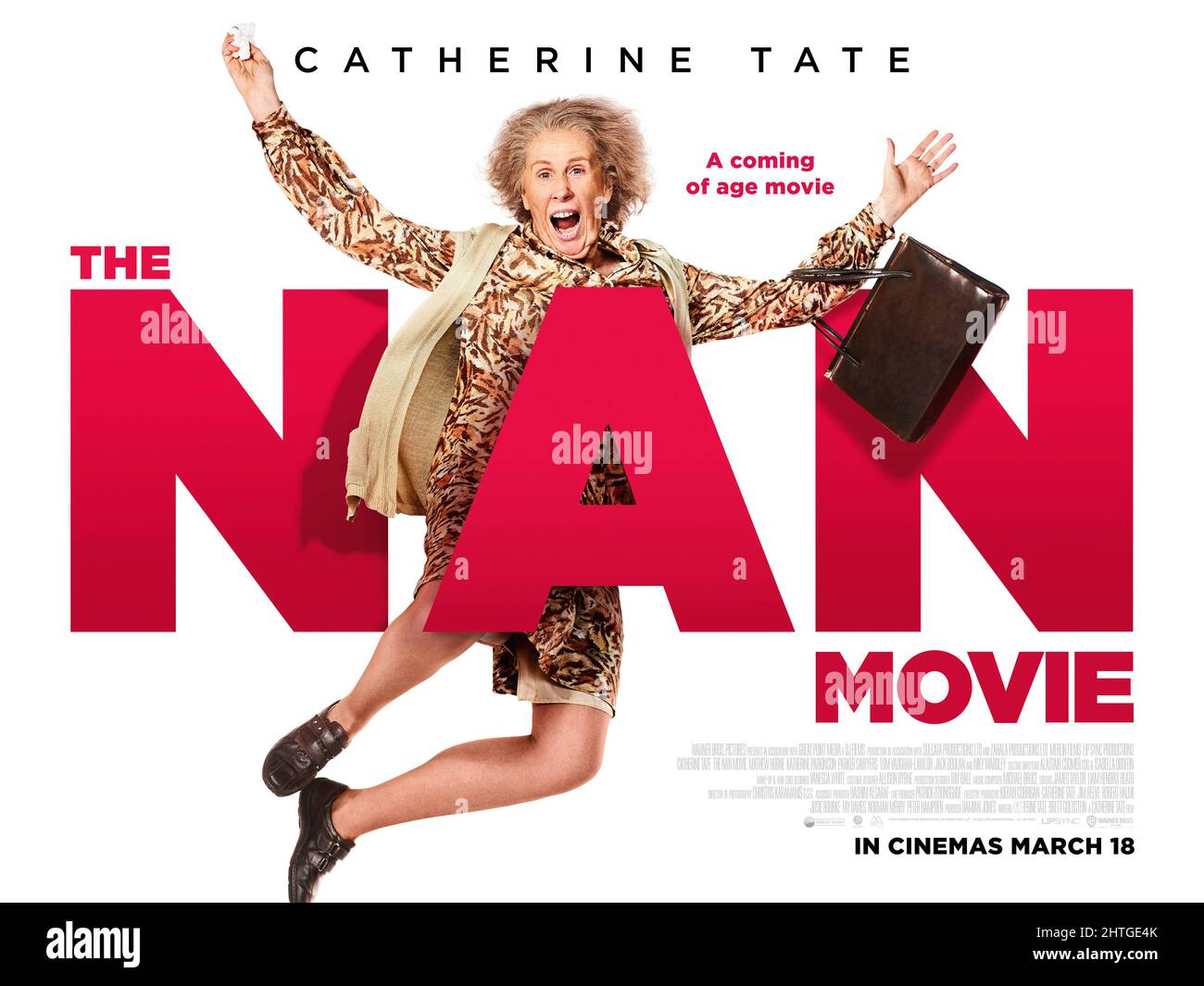 RELEASE DATE: March 18, 2022. TITLE: The Nan Movie. STUDIO: Great Point Media. DIRECTOR: Josie Rourke. PLOT: Catherine Tate's iconic character Nan hits the big screen as she goes on a wild road trip from London to Ireland with her grandson Jamie (Mathew Horne) to make amends with her estranged sister Nell (Katherine Parkinson). STARRING: CATHERINE TATE as Nan. (Credit Image: © Great Point Media/Entertainment Pictures)Catherine Tate Stock Photo