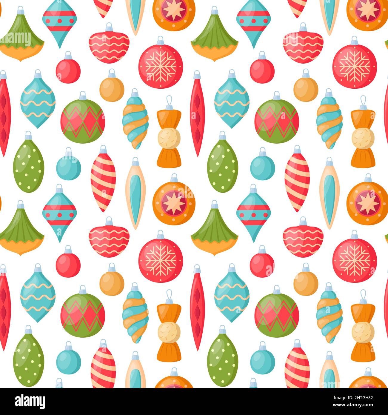 Bright seamless pattern with christmas tree decorations, vector illustration Stock Vector