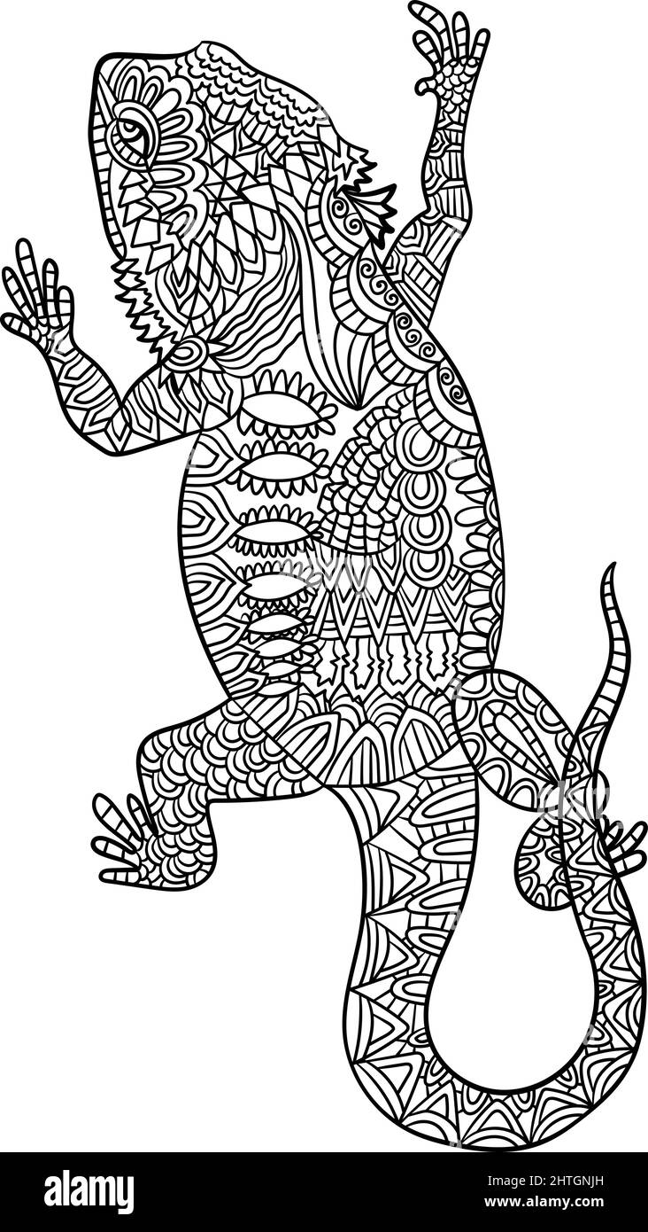 Bearded Dragon Mandala Coloring Pages for Adults Stock Vector