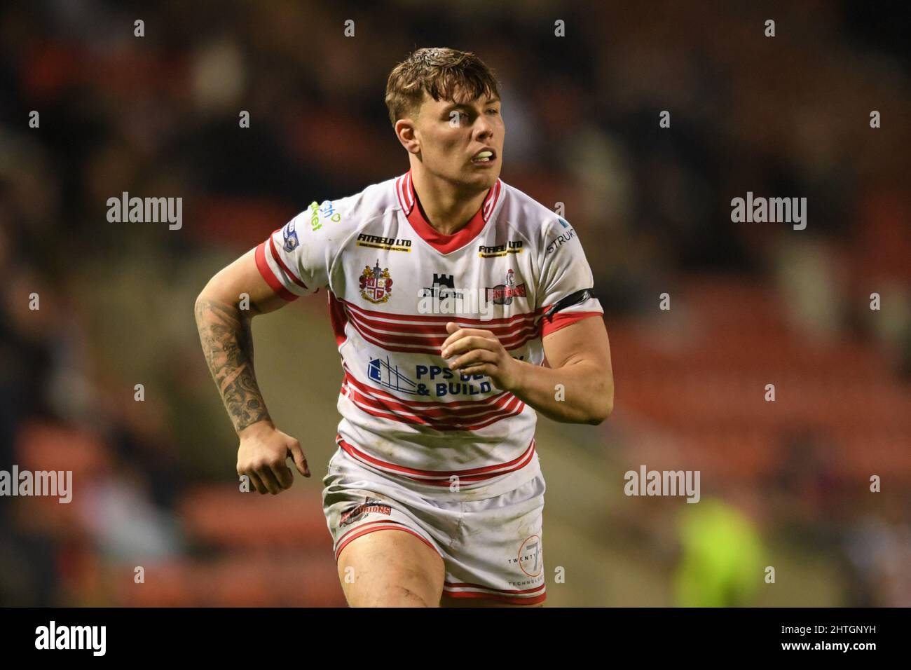 Keanan Brand #3 of Leigh Centurions in action during the game Stock Photo