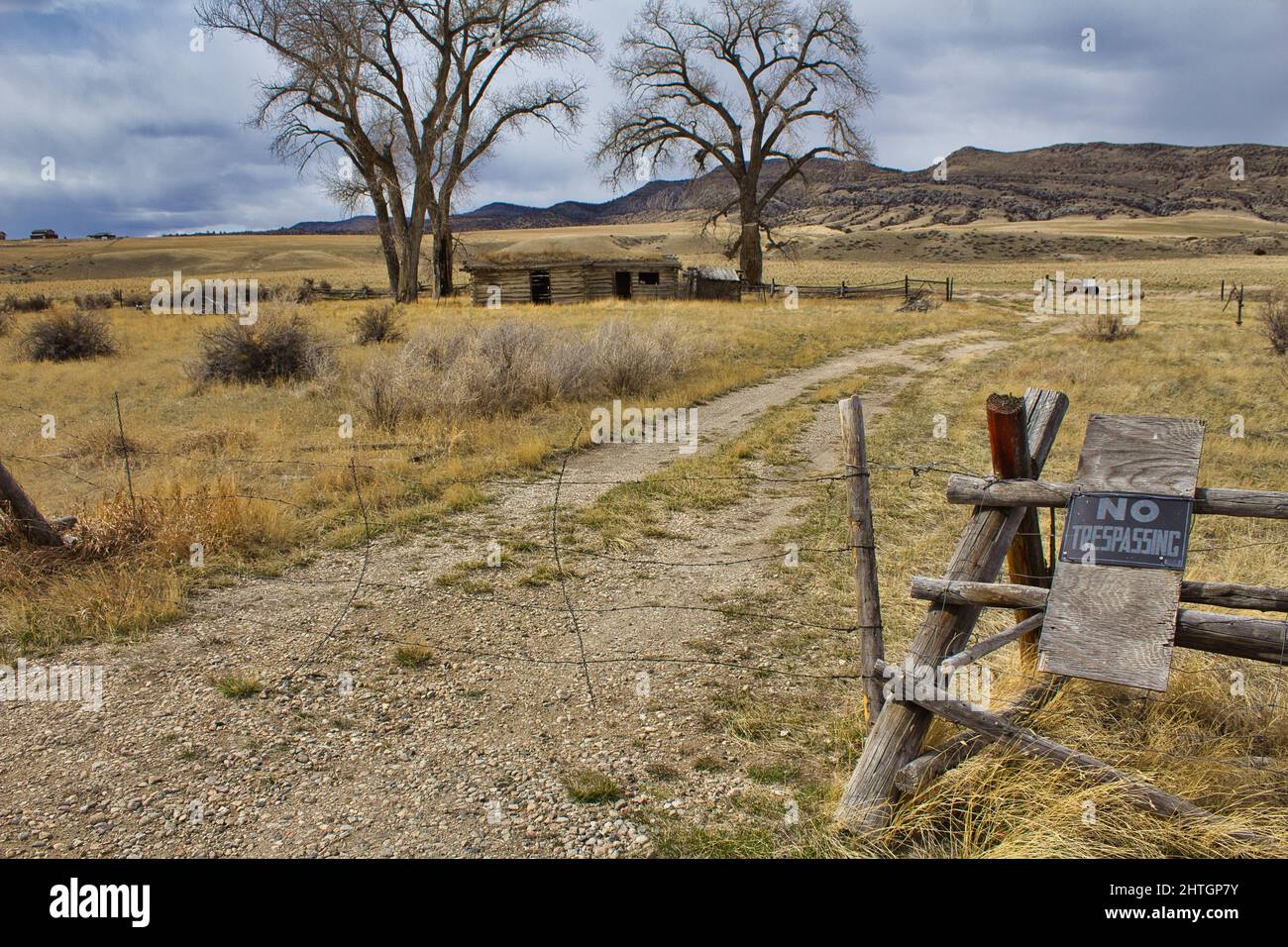 Former Montana State Park Parker Homestead with no trespassing sign