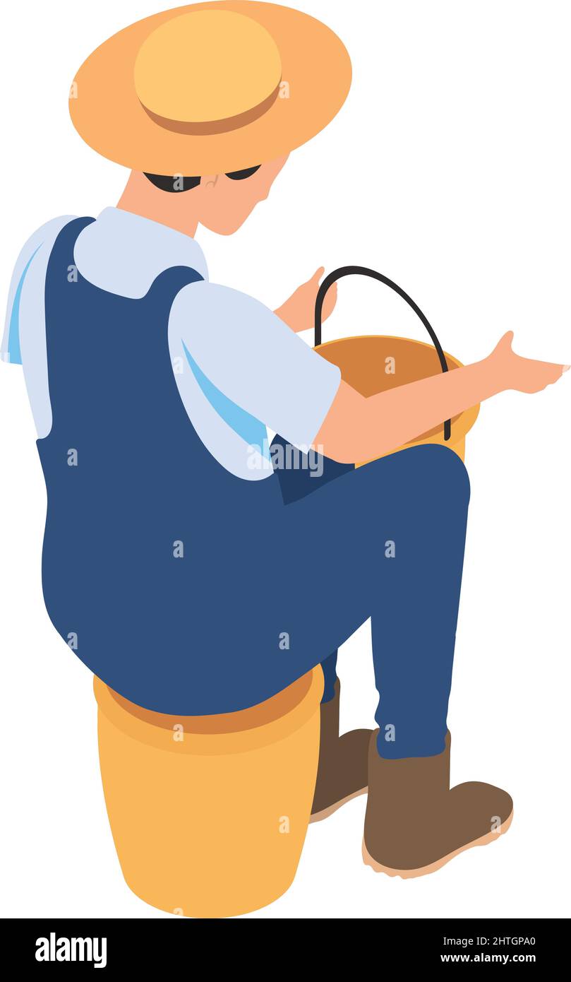 farmer with bucket isometric character Stock Vector Image & Art - Alamy