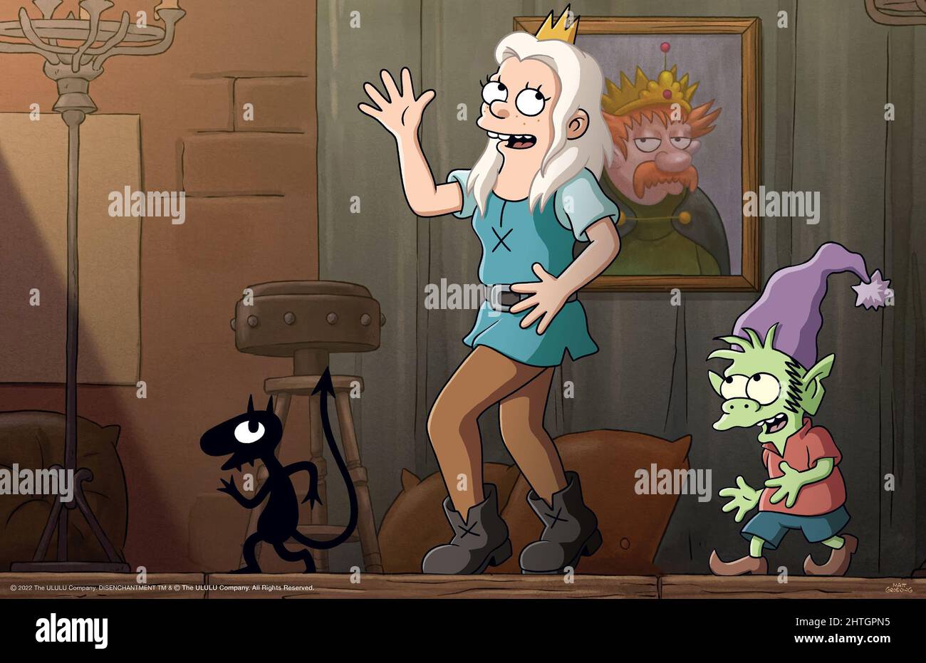 DISENCHANTMENT, from left Luci (voice Eric Andre), Bean (voiced by Abbi Jacobson), Elfo (voice