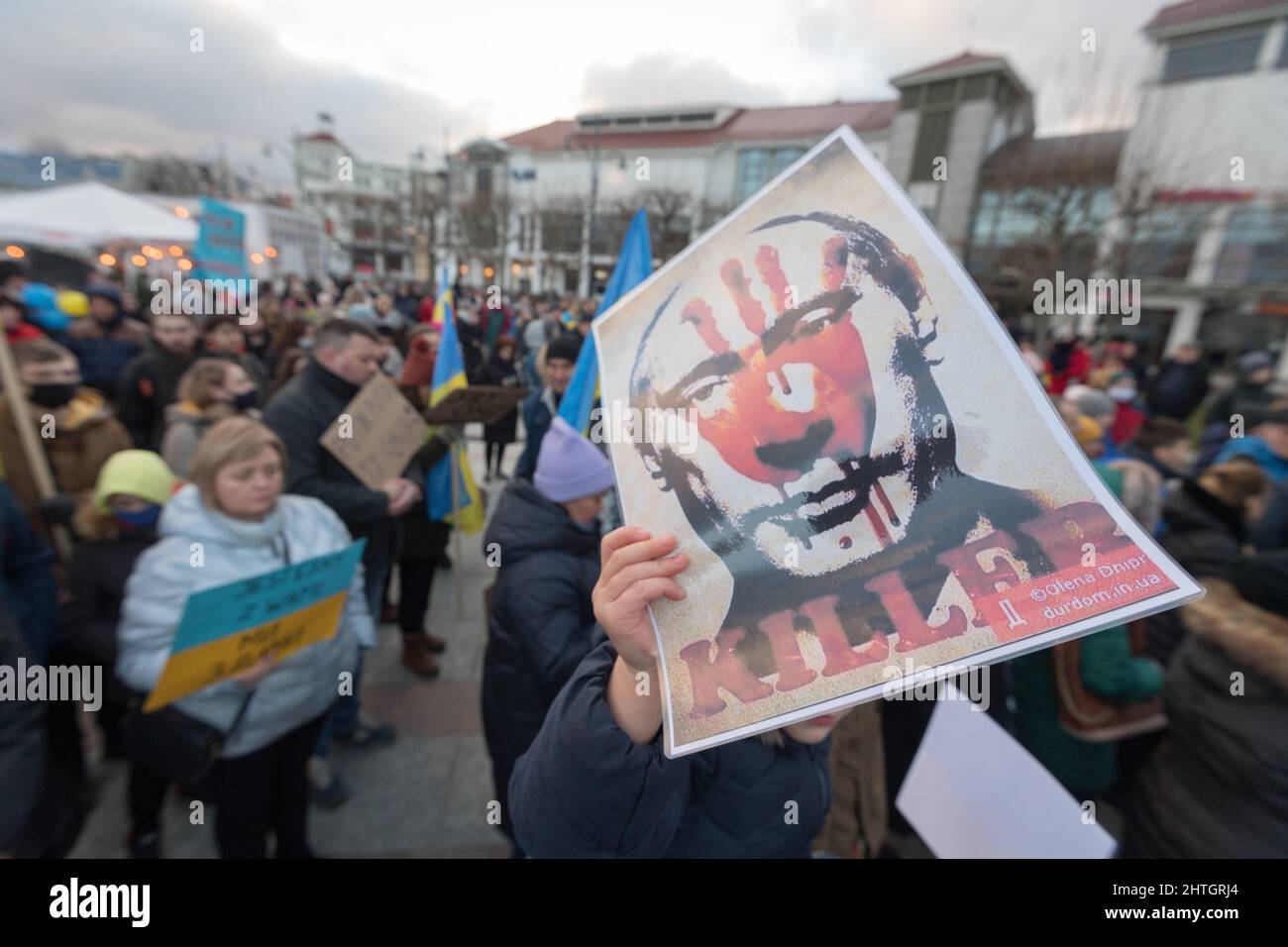 Anti-war protest of Ukrainians against Russian invasion on Ukraine.  Gdansk, Poland, February 26th 2022 © Wojciech Strozyk / Alamy Stock Photo Stock Photo
