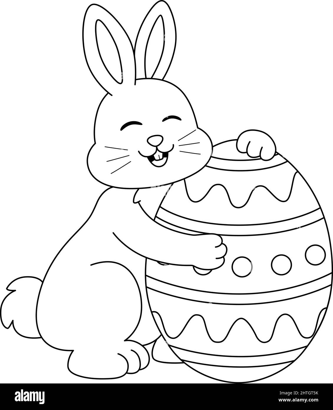 Rabbit Hugging Easter Egg Coloring Page for Kids Stock Vector ...