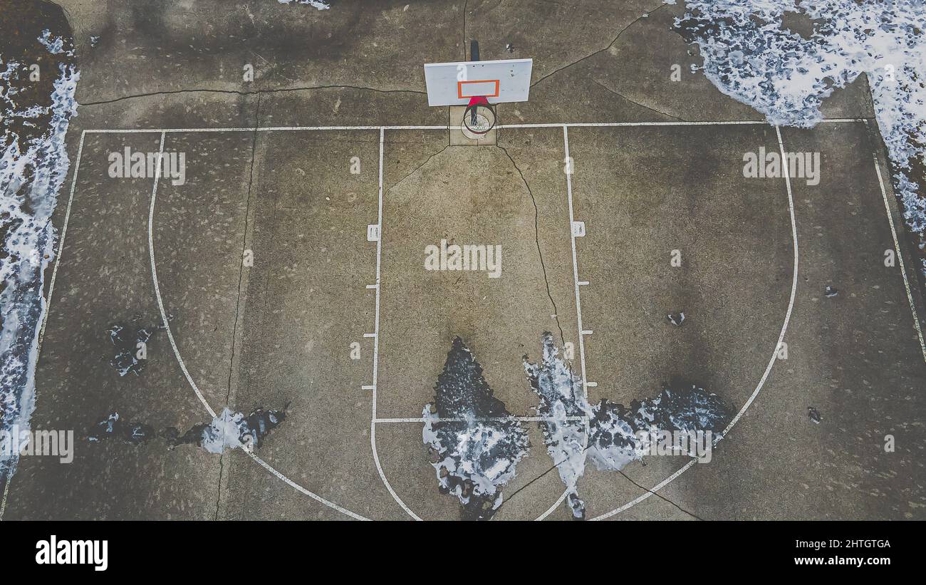 Old school basketball court in winter Stock Photo
