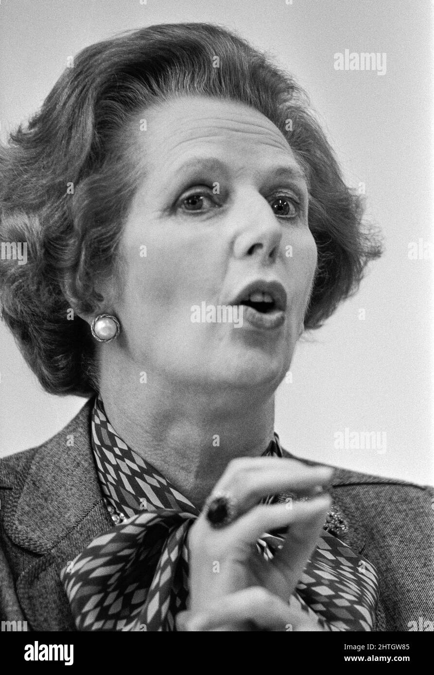 British Prime Minister Margaret Thatcher (1925-2013) was the first woman to hold the office of Prime Minister, and was the longest-serving British Prime Minister of the 20th century. Stock Photo