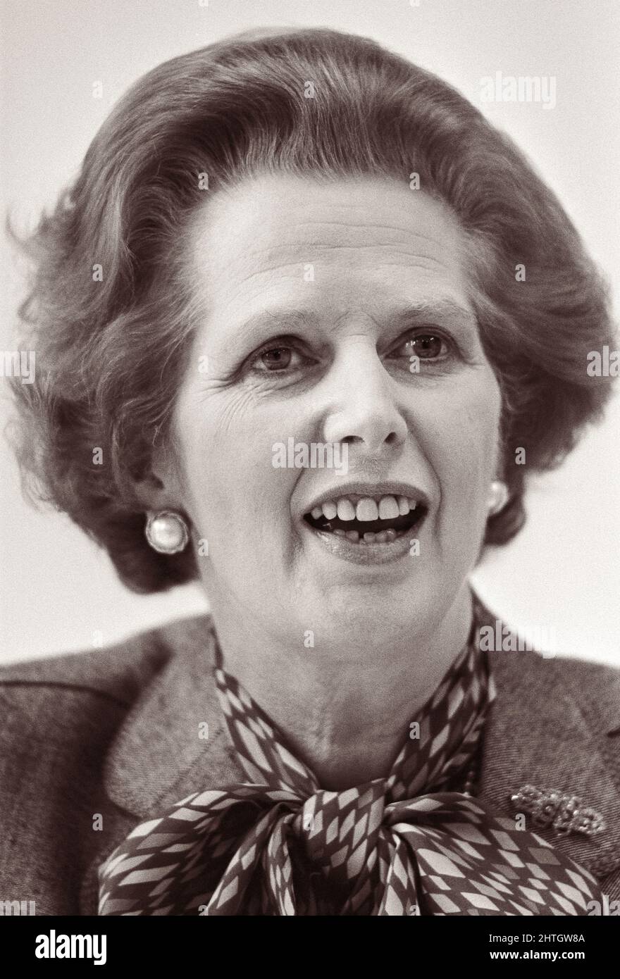 British Prime Minister Margaret Thatcher (1925-2013) was the first woman to hold the office of Prime Minister, and was the longest-serving British Prime Minister of the 20th century. Stock Photo