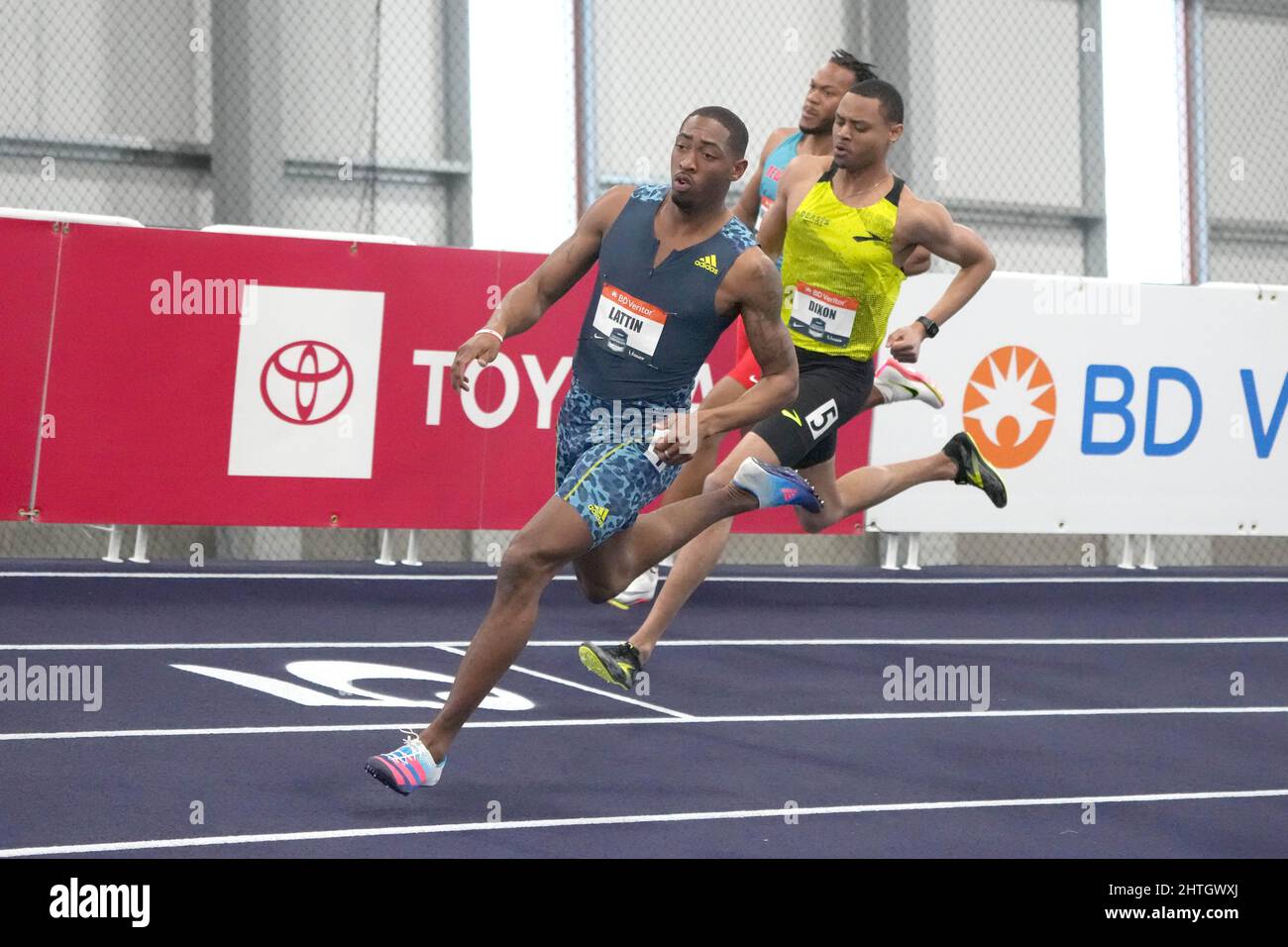 Amere Lattin wins 400m heat in 47.39 during the USA Indoor Championships at The Podium, Saturday, Feb. 26, 2022, in Spokane, Wash. Stock Photo