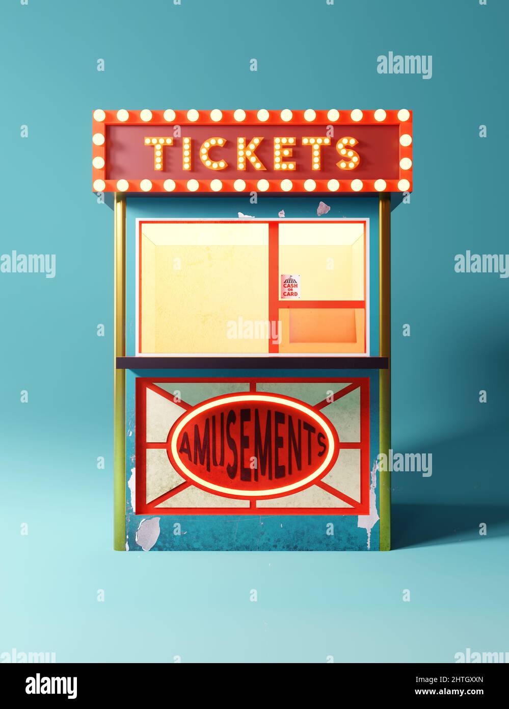 Vintage ticket sales booth for amusement parks and performance events. 3D illustration Stock Photo