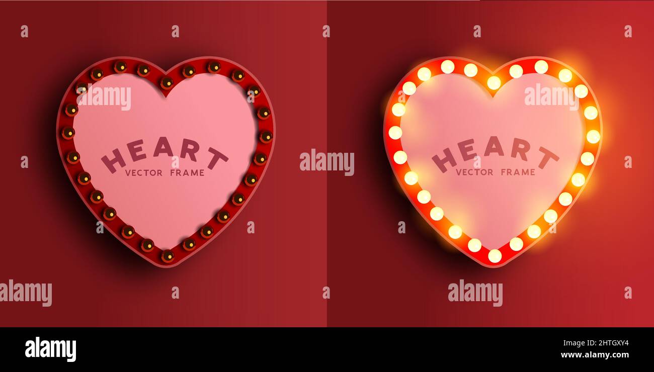 A Love heart shaped light box frame with room for a message. On and off lights. Vector illustration Stock Vector