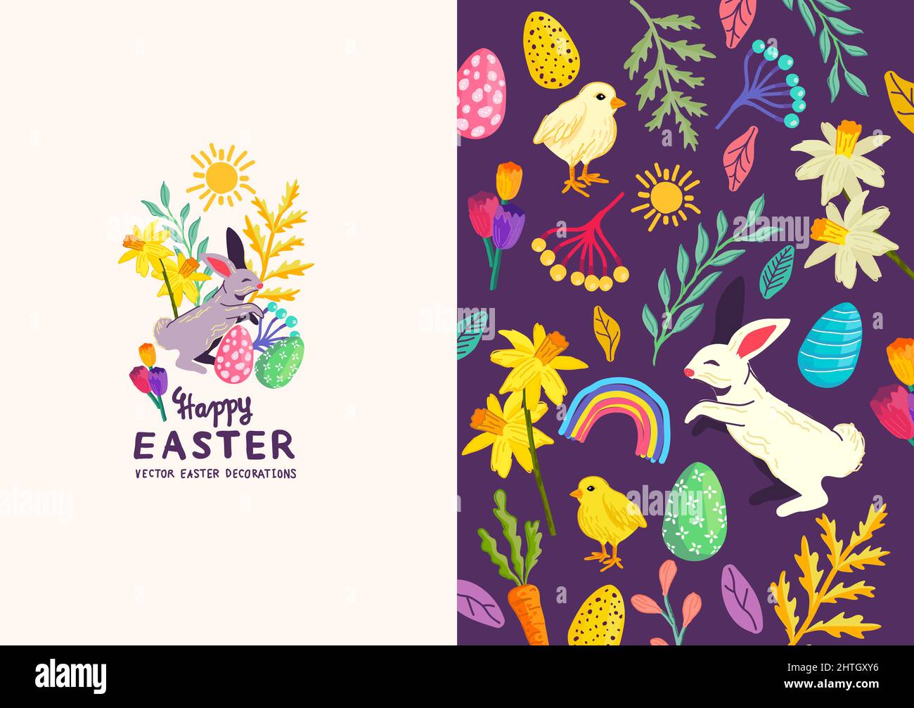 Bright Festive spring and easter decorations layout background -  Vector illustration Stock Vector