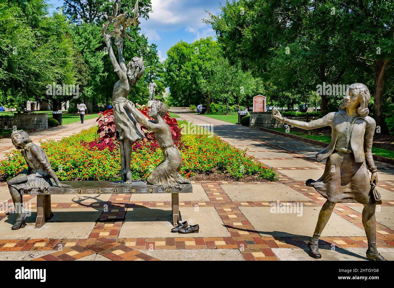 A statue of a girl releasing doves stands at the corner of Kelly Ingram Park, near 16th St. Baptist Church, July 12, 2015, in Birmingham, Alabama. Stock Photo