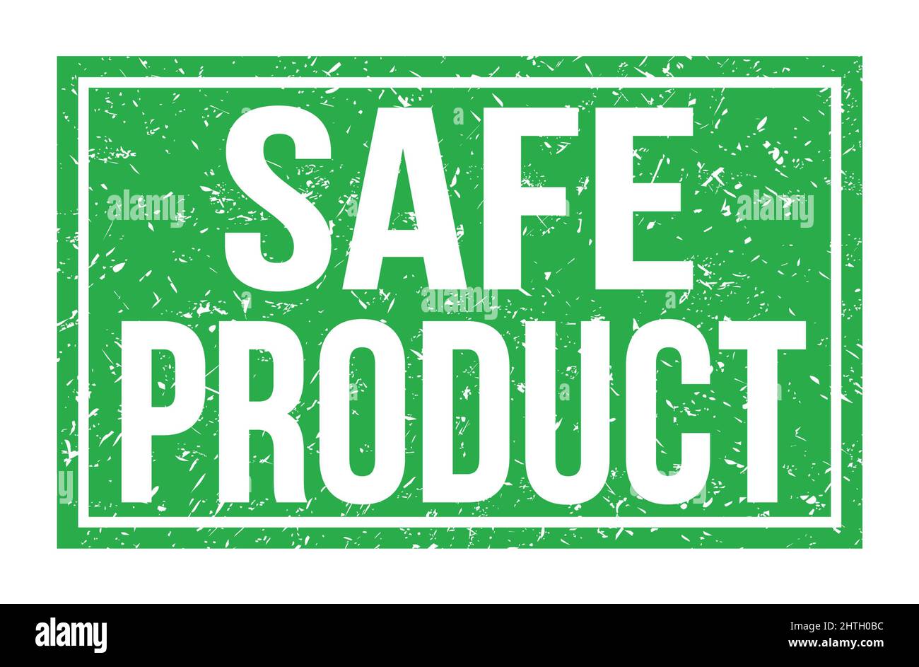 SAFE PRODUCT, words written on green rectangle stamp sign Stock Photo