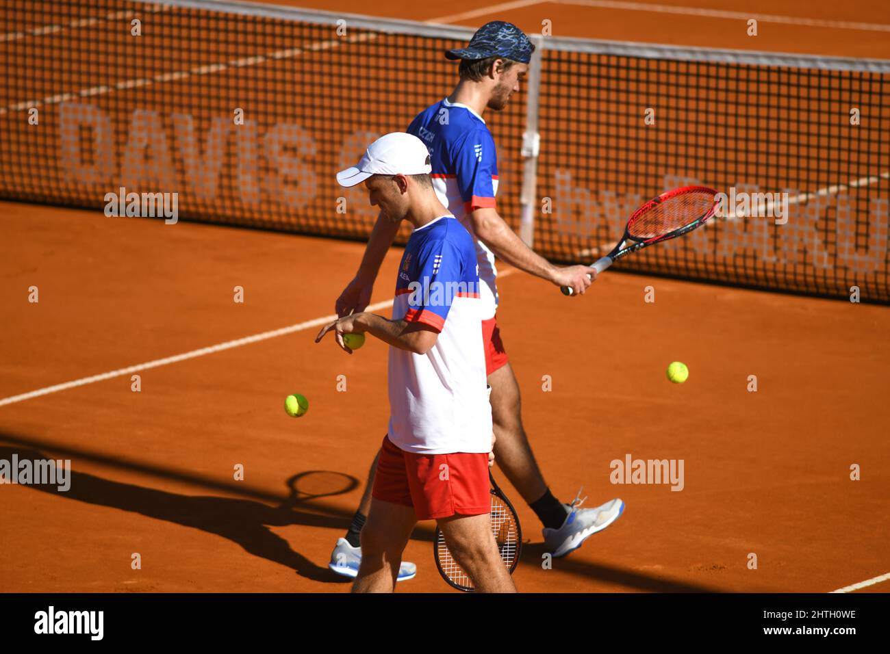 Davis Cup (Buenos Aires): Vit Kopriva and Tomas Machac (Czech Republic) during practice, previous to the Qualifiers series against Argentina Stock Photo