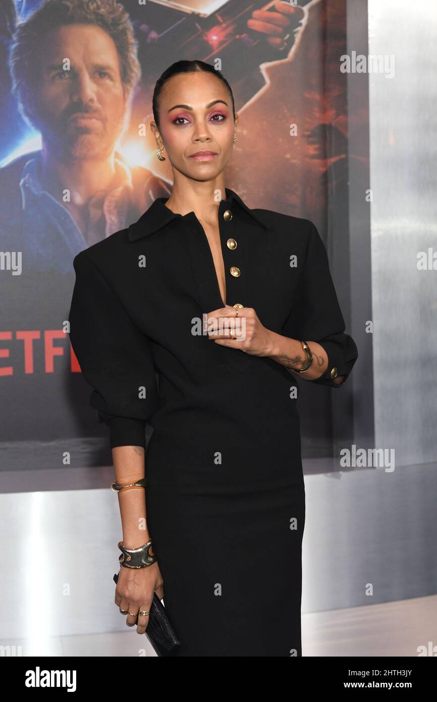 New York, NY, USA. 28th Feb, 2022. Zoe Saldana at the Netflix premiere