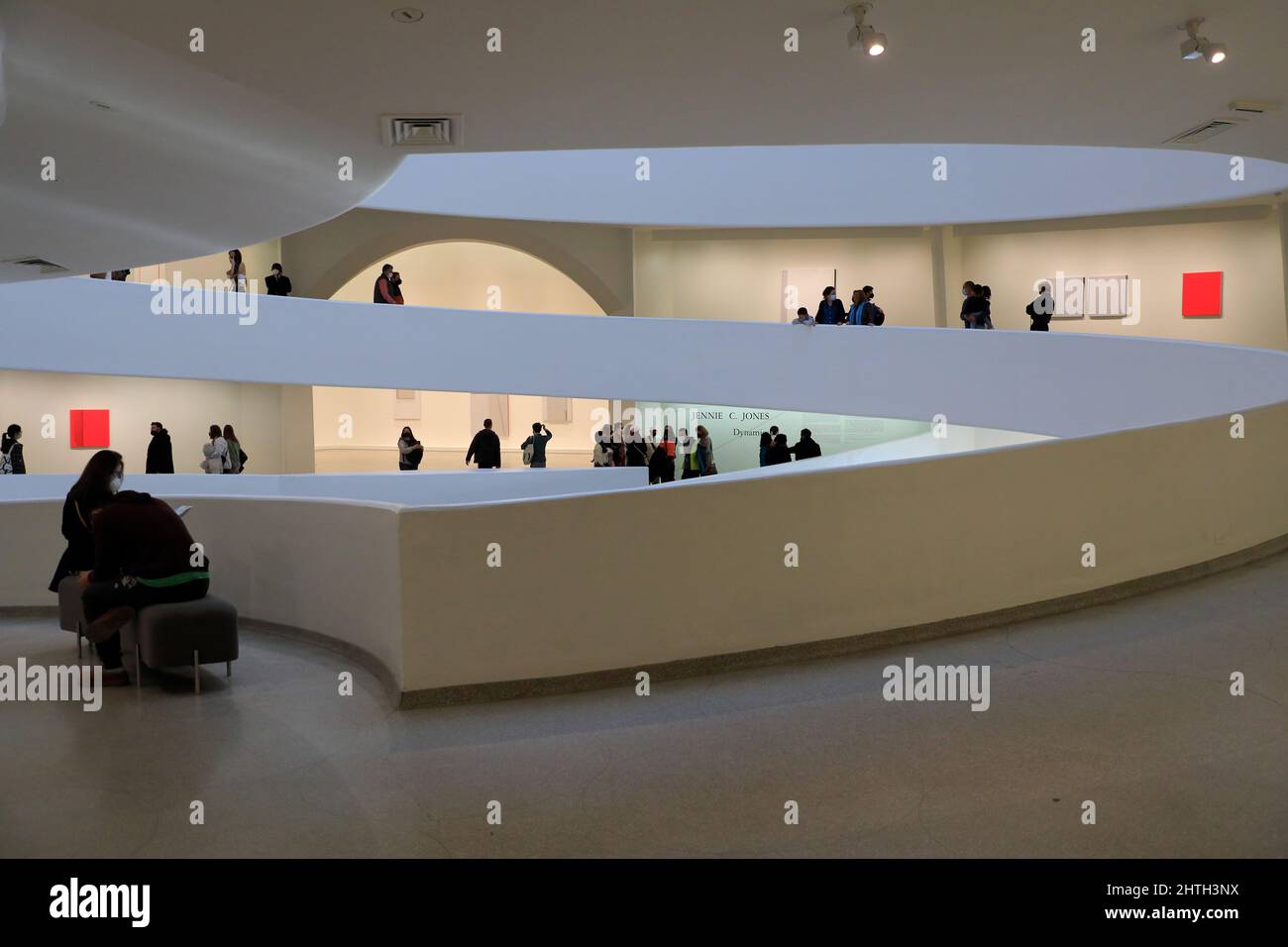 Interior view of Solomon R. Guggenheim Museum with visitors.New York ...