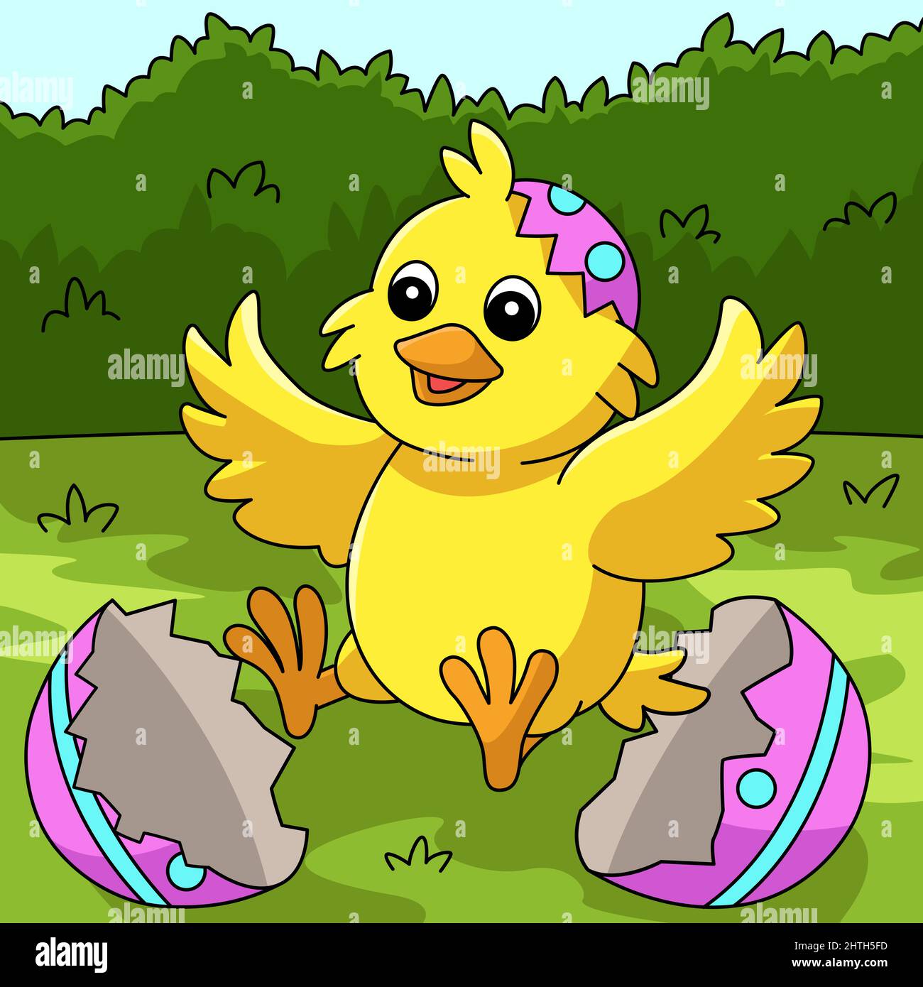 Chick Pop Out In Easter Egg Colored Illustration Stock Vector