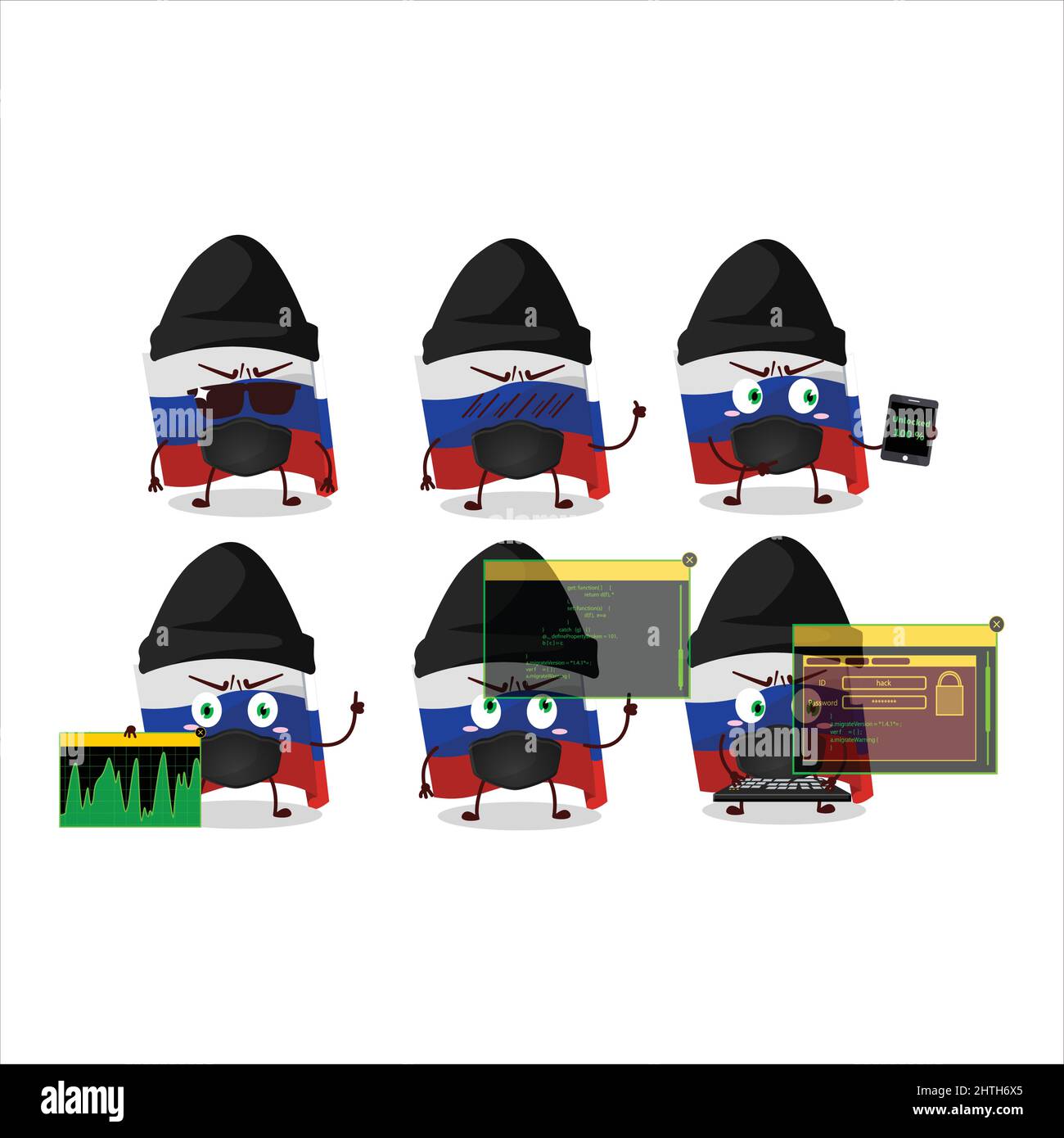 A Hacker russia flag character mascot with. Vector illustration Stock ...