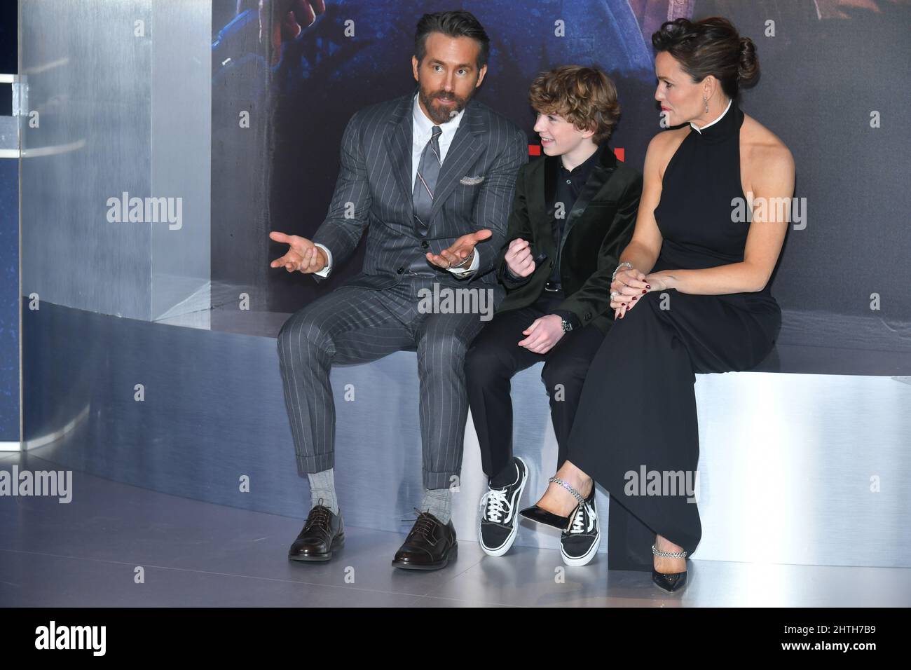 Ryan Reynolds, Walker Scobell and Jennifer Garner attend "The Adam