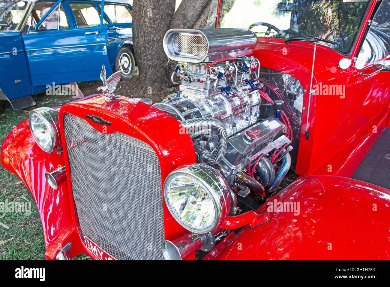1930s Chevrolet Street rod two door roadster engine Stock Photo Alamy